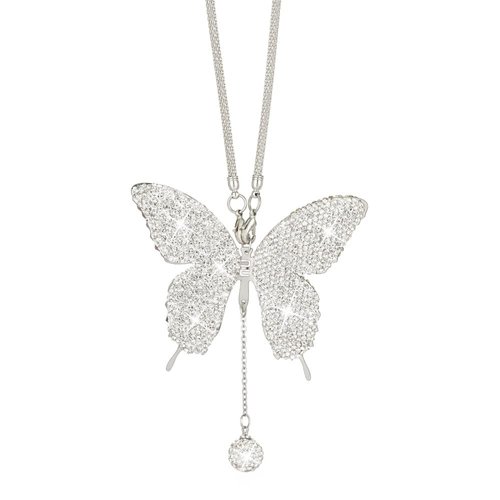 Bling Butterfly Diamond Car Accessories for Women, Crystal Car Rear View Mirror Charms Car Decoration Valentine's Day Gifts Lucky Hanging Interior Ornament Pendant. (Silver)