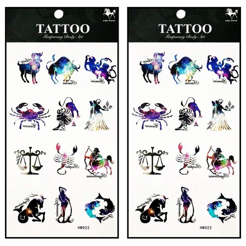 Tattoos 2 Sheets Animal Zodiac Symbol Lucky Twelve Constellation Temporary Tattoos Stickers Fake Body Arm Chest Shoulder Tattoos for Teens Men Women