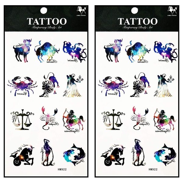 Tattoos 2 Sheets Animal Zodiac Symbol Lucky Twelve Constellation Temporary Tattoos Stickers Fake Body Arm Chest Shoulder Tattoos for Teens Men Women