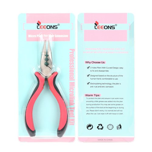 Hair Extension Plier with 3 Holes Hair Pliers for Micro Nano Ring Hair Extensions Opener and Removal (Black-Pink, Needle Nose Pliers with 3 Holes)