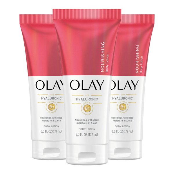 Olay Nourishing & Hydrating Hand and Body Lotion with Hyaluronic Acid, 6 fl oz tube (Pack of 3)