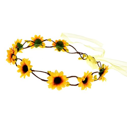 DreamLily Wedding Festivals Floral Hair Band Adjustable Ribbon Daisy Flower Headband Crown BC38 (Yellow)
