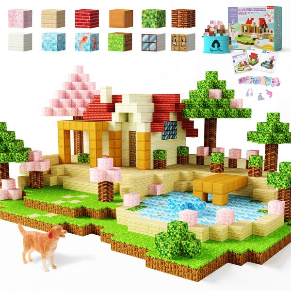 VigorFun Magnetic Blocks, 163 PCS Mine Courtyard Magnet World Building Set- STEM Montessori Sensory Toys for Toddlers Boys Girls Birthday Gifts, Construction Toys for 3 4 5 6 7 8+ Year Old Kids