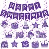 Sweet 16 Birthday Decorations for Girls Purple Happy Sweet 16 Birthday Banner Hanging Swirls Purple Silver Sweet 16 Party Decorations for Girls Boys Purple Sweet Sixteen Birthday Party Supplies