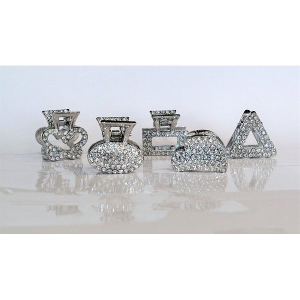 Small silver metal hair claw clip with crystals stocking stuffer gifts for (Pattern: Oval)