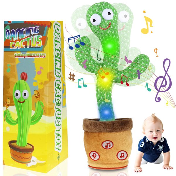 Qwifyu Dancing Cactus Talking Baby Toys, Talking Cactus Mimicking Toys Repeating What You Say Singing Recording with Volume Adjustable & 120 English Songs Plush Toy Birthday Gifts for Kids Boys Girls