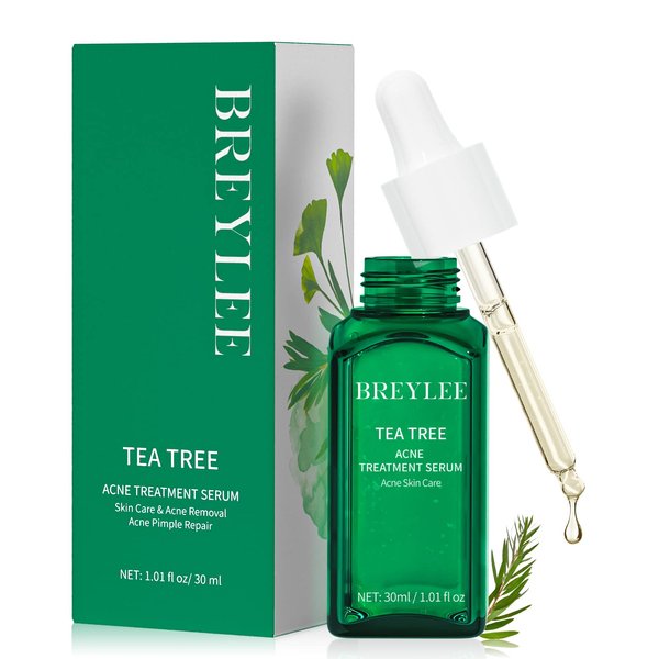 Tea Tree Oil Acne Serum, BREYLEE 2.0 Treatment Acne Prone Sensitive Skin Care Face Serum to Cystic Acne Scars, Redness Relief, Pimples Dark Spots Remove, Niacinamide Facial Moisturizer,30ml/1.01fl oz