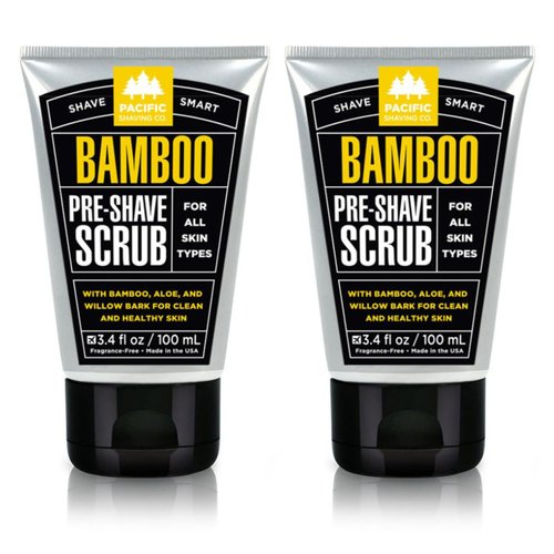 Pacific Shaving Company Bamboo Pre-Shave Scrub - Exfoliating Face Scrub & Cleanser - Daily Face Wash for Men with Aloe Vera & Willow Bark Extract - Soothes, Moisturizes & Controls Blemishes (2 Pack)