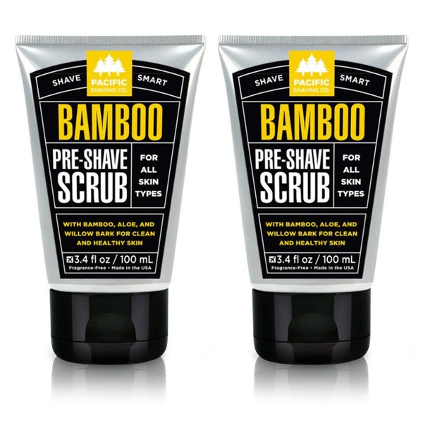 Pacific Shaving Company Bamboo Pre-Shave Scrub - Exfoliating Face Scrub & Cleanser - Daily Face Wash for Men with Aloe Vera & Willow Bark Extract - Soothes, Moisturizes & Controls Blemishes (2 Pack)