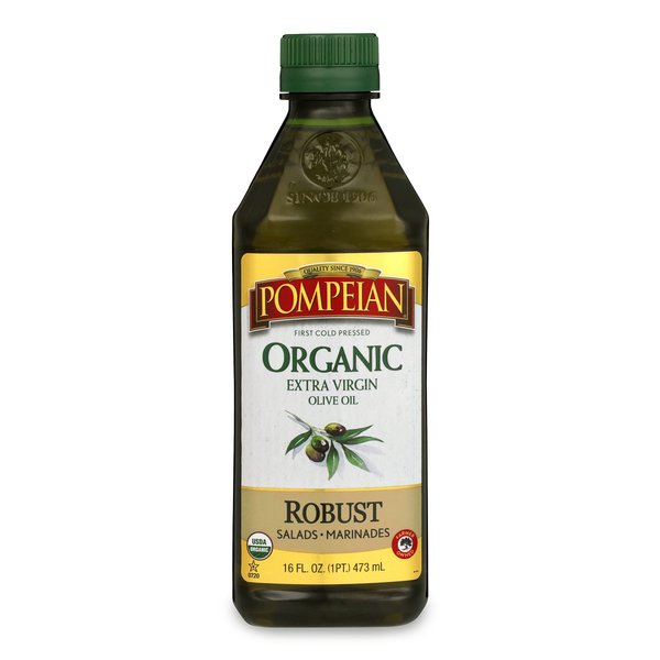 Pompeian USDA Organic Robust Extra Virgin Olive Oil, First Cold Pressed, Full-Bodied Flavor, Perfect for Salad Dressings & Marinades, 16 FL. OZ.