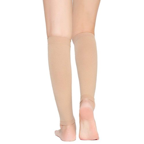 TOFLY® Calf Compression Sleeve for Men & Women, 1 Pair, Footless Compression Socks 20-30mmHg for Leg Support, Shin Splint, Pain Relief, Swelling, Varicose Veins, Maternity, Nursing, Travel, Beige S