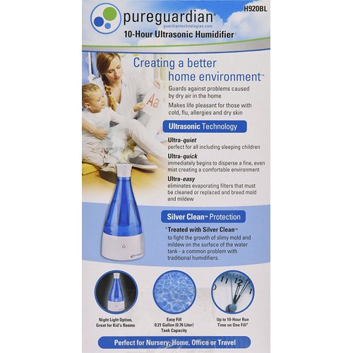 PureGuardian H920BL 10-Hour Ultrasonic Cool Mist Humidifier, Table Top