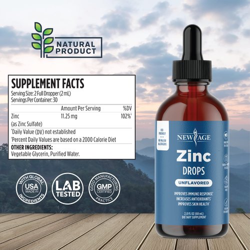 Ionic Zinc Liquid Drops - High Potency Immune Booster Zinc Supplement, Immune Defense, Powerful Natural Antioxidant, Non-GMO - by New Age (Liquid 2 OZ), Pack of 1