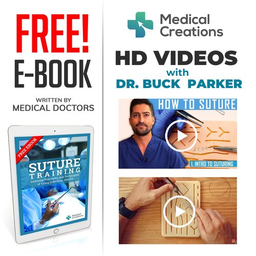 Medical Creations Suture Practice Kit with Suturing Video Series by Board-Certified Surgeon and Ebook Training Guide - Silicone Suturing Pad with Tool Kit - for Any Student in The Medical Field