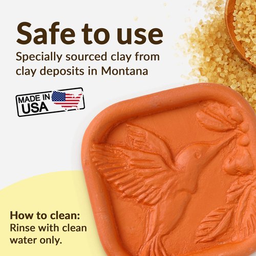 JBK Pottery Terra Cotta Brown Sugar Saver, Preserver, Brown Sugar Softener for Cookies, Dried Fruits and More! - Hummingbird Design