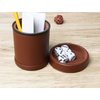 RERIVER PU Leather Dice Cup Set with Lid Dark Brown Felt Lining Quiet Shaker Cup Includes 6 Dot Dice for Liars Dice Farkle Yahtzee Board Games, 1 Pack