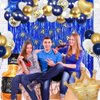 MSMANCY Navy Blue Birthday Decorations for Women Men 53pcs with HAPPY BIRTHDAY Banner Curtains Bottle Crown Heart Star LED light and Balloons for Birthday Party Supplies (Navy-blue)