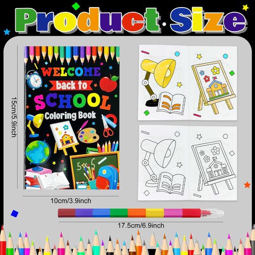 24 Pcs Welcome Back To School Coloring Books Bulk,First Day of School Party Favors Goodie Bags Fillers Stuffers DIY Craft Activity Coloring Books for Ages 2-4-8-12 Kindergarten School (Black)
