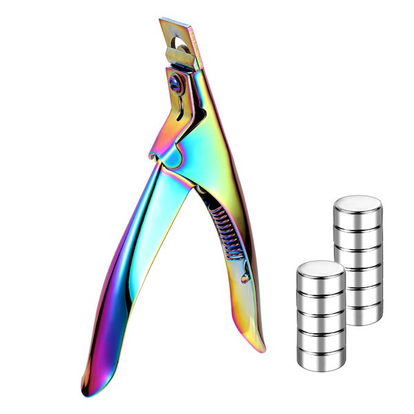 Professional Acrylic False Nail Clippers with Magnets, Nail Tip Cutter with Length Measurement Nail Manicure Tool Gift for Salon Home Nail Art Lover(Chameleon Color)