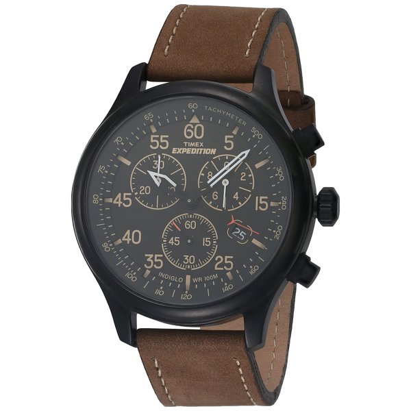 Timex Men’s T49905 Expedition Field Chronograph Black/Brown Leather Strap Watch