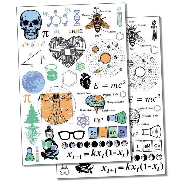 Nerdy Science Math Geek Temporary Tattoo Water Resistant Fake Body Art Set Collection - Black (One Sheet)