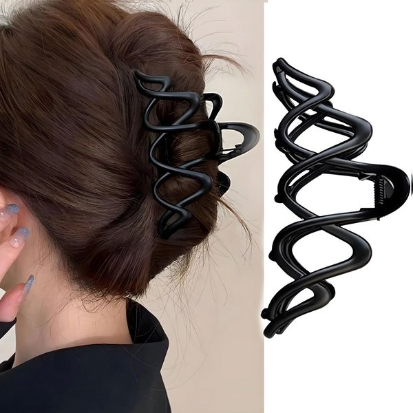 Wave Metal Hair Claw Clips, 1Pcs Hair Claw Clips for Thin Thick Hair Accessories Non-Slip Wavy Black Hair Claw Clip Strong Hold Grip Hair Jaw Clip with Alloy Material (Black Wave)