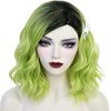 Half and Half Women's Green Wig Short Ombre Green Wig + Hairclip + Wig Cap, Short Curly Green Bob Wigs Women Girls Wave Wig Synthetic Fiber Hair Wigs for Cosplay Costume Party