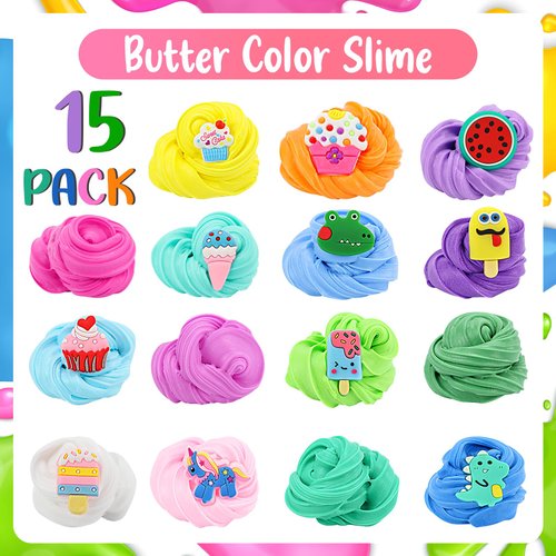 Cloud Slime Butter Slime Kit, 15 Pack Fluffy Slime for Kids, Slime Birthday Party Favors for Kids 8-12, Slime Kit for Girls Boys Kids Toy Slime, Stress Relief Toys Fit Kids Education
