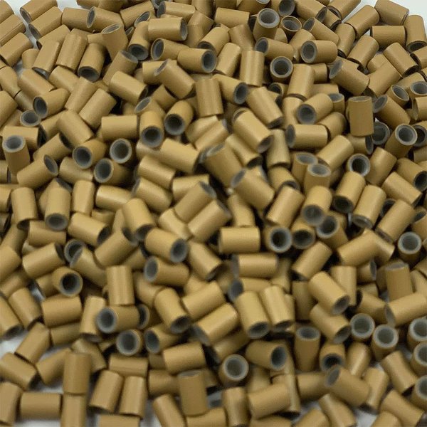 HAIR DE VILLE Silicone Lined Copper Micro Tube Rings Links Beads Linkies For I Tip Stick Glue Feather Hair Extensions (200 PCS 4mm, Light Brown)