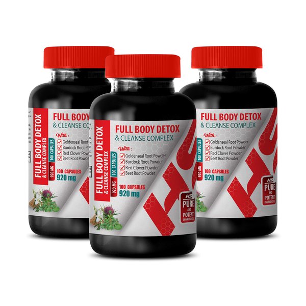 Liver Detox Support - Full Body Detox and Cleanse Complex 920 MG - Burdock Root Herbal Supplements - 3 Bottles 300 Capsules