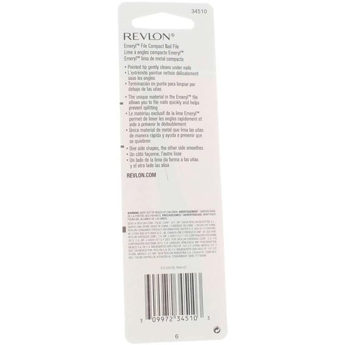 REVLON R2345 Compact Emery Nail File, Medium, White, Emery, Soft-touch Handle, Portable Size, One side shapes, the other side smoothens, 1 Count