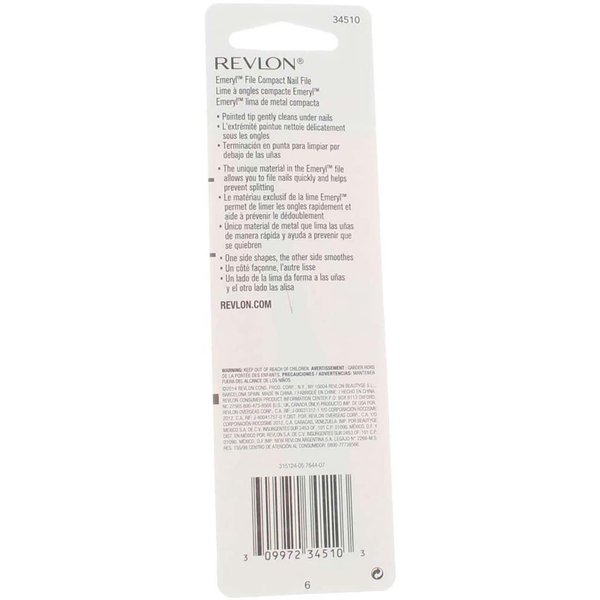 REVLON R2345 Compact Emery Nail File, Medium, White, Emery, Soft-touch Handle, Portable Size, One side shapes, the other side smoothens, 1 Count