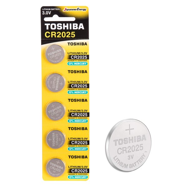 TOSHIBA CR2025 3V Lithium Coin Cell Battery Pack of 5