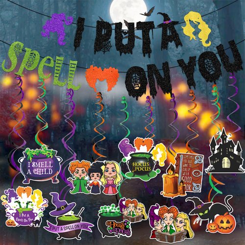 Hocus Pocus Decorations Glitter I Put A Spell On You Banner With Hocus Pocus Hanging Decorations Halloween Witch Party Decorations Hocus Pocus Party Supplies
