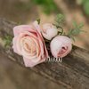 Fangsen Wedding Pink Rose Flower Hair Comb Spring Wedding Bridal Hair Accessory for Women and Girls Silver