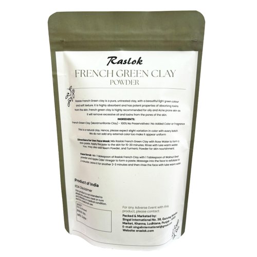 Raslok French Green Clay | Montrmorillonite Clay | Facial Cleanser | Face Mask (3.52, Ounces)