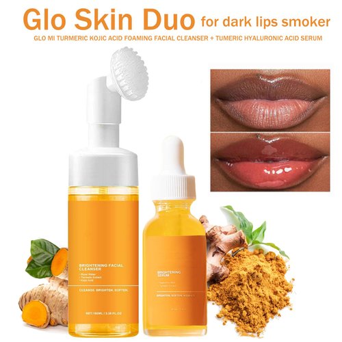 Glo Mi Turmeric Facial Cleanser, Glo Mi Turmeric 𝐊𝐨𝐣𝐢𝐜 𝐀𝐜𝐢𝐝 Foaming Facial Cleanser + Tumeric 𝐇y𝐚lu𝐫o𝐧ic Acid Serum, Glomi Skincare Deep Cleaning Moisturizing for All Skin (2,Combo)