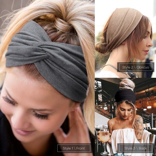 DRESHOW Extra Wide Headbands for Women Cotton Turban Knotted Bandana Head Bands Non Slip Boho Hair Accessories for Sports & Yoga