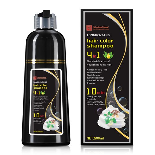 Pwishef Black Hair Dye Shampoo 100% Coverage Gray Hair for Women & Men, Hair Color Shampoo 4 in 1 Long Lasting Professional Hair Care 500ML