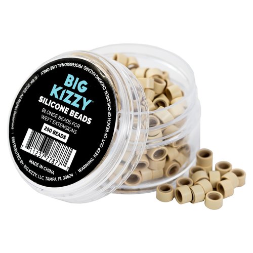 Big Kizzy Silicone Lined Microlink Beads for Weft Hair Extensions, 5.0mm Blonde beads for invisible extension application, 250pcs