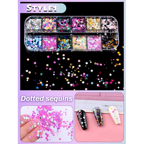 36 Color Nail Sequins, Kalolary Nail Art Flake Nail Glitter Paillette Mixed Round Thin Shining, 3D Nail Art Stickers for Valentine's Day Nail Decoration DIY Makeup Resin Mold DIY