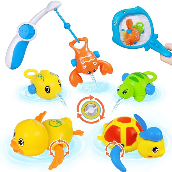 Cuterabit Bath Toys Fishing Games, Wind up Swimming Turtle and Duck, Bath Toys for Toddlers 1-3, Bathroom Toys, Pool Toys, Water Toys for Baby Kids Infant Boys Girls