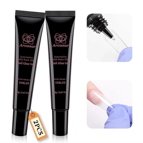Arousar Gel Nail Tips Glue - 20ml*2 PCS, Solid Nail Glue Gel for Nail Tips Press on Nails Super Strong Nail Glue Gel for Acrylic Nails for Women Girls
