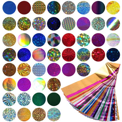 50 Sheets Holographic Nail Foil Transfer Stickers Paper, Mwoot Nail Art Sticker Tips Wraps Transfer Foil, Starry Sky Shining DIY Nail Foil Transfer for Gel Nails Tips Decorations