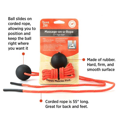 Tiger Tail Tiger Ball 1.7 Foam Roller Ball + 50”+ Corded Rope – Deep Tissue Massage Ball: Feet, Legs, Neck, Back – Trigger Point Massage Therapy – Relieve Muscle Soreness – Muscle Recovery