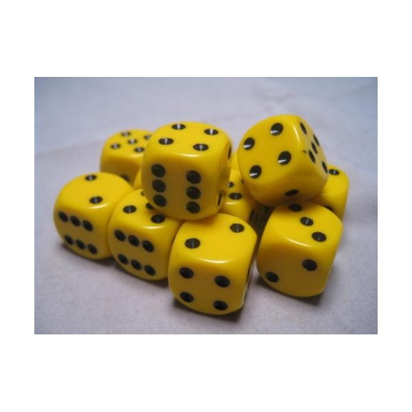 Chessex - D6 Opaque 6 Sided Dice (Set of 12) 16 mm Yellow with Black