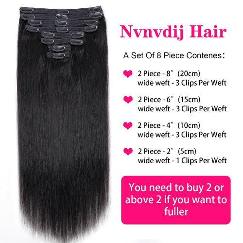 Clip in Hair Extensions Real Human Hair Black Women 20 INCH Natural Black Hair Extensions Straight Clip Ins Seamless Clip in Hair Extensions 8pcs with 18 Clips 120g