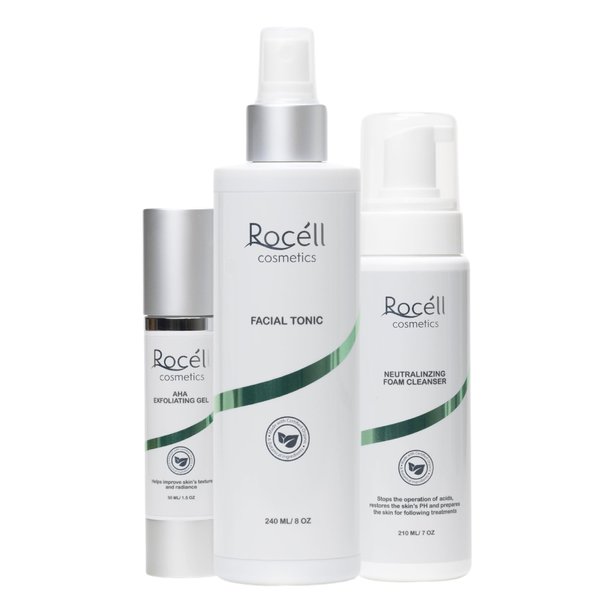 Rocell Cosmetics Skin Care Kit, Gentle Neutralizing Foam Cleanser, Potent AHA Exfoliating Gel, Facial Toner, Facial Care Set, Suitable for All Skin Type, Skin Smoothing Kit