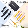 MORGLES Tweezers Set, Professional Nail Clippers and Tweezer Kit for Women and Men with Leather Travel Case, 9 Pack