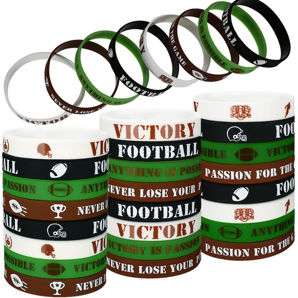 Skylety 48 Pcs Football Silicone Bracelets Motivational Rubber Wristband Football Party Favors Sport Theme Birthday Party Supplies Stadium Accessories for Men Women Adults, 4 Styles